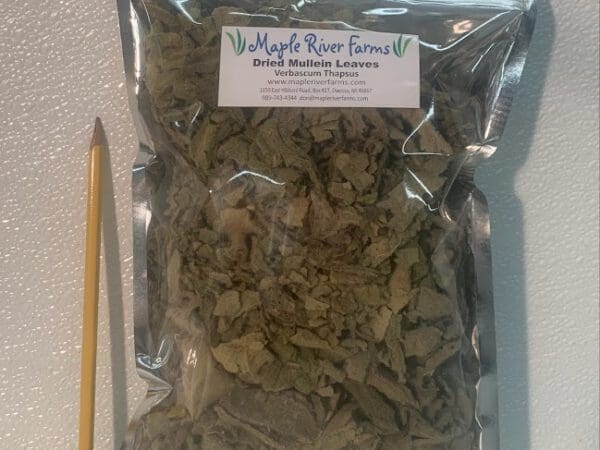 Bag of dried mullein leaves with pencil