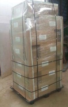 Palletized boxes secured with plastic wrap